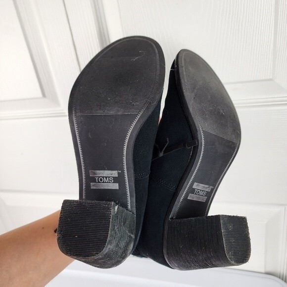 Toms Ankle Boots Mila Bootie Black Suede Leather Heel Slip On Ankle Strap Sz 8 - Picture 7 of 11